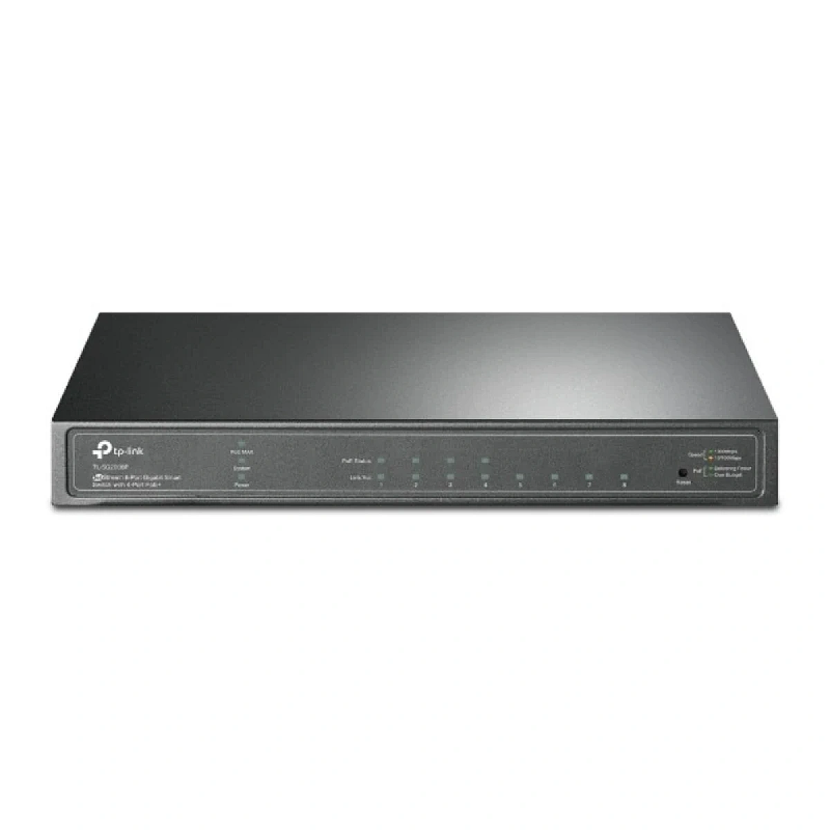 SG2008P Switch administrable Omada L2+, 8 Gb (4 PoE+ 62W), fanless, 16Gbps, jumbo 9K, ACL, QoS, IGMP, static routing.