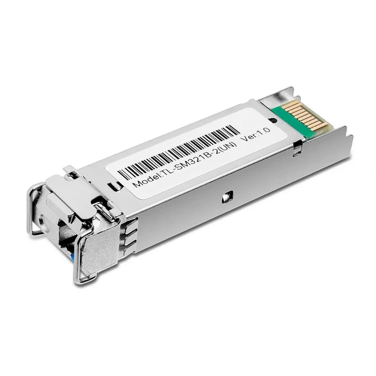 SM321B-2 TP-Link Omada Modulo SFP, 1.25Gbps, puerto LC simplex, distancia 2km, fibra monomodo, fibra single, onda TX1310/RX1550nm, dim 14x57x12mm, temp 0-70°C, interior.