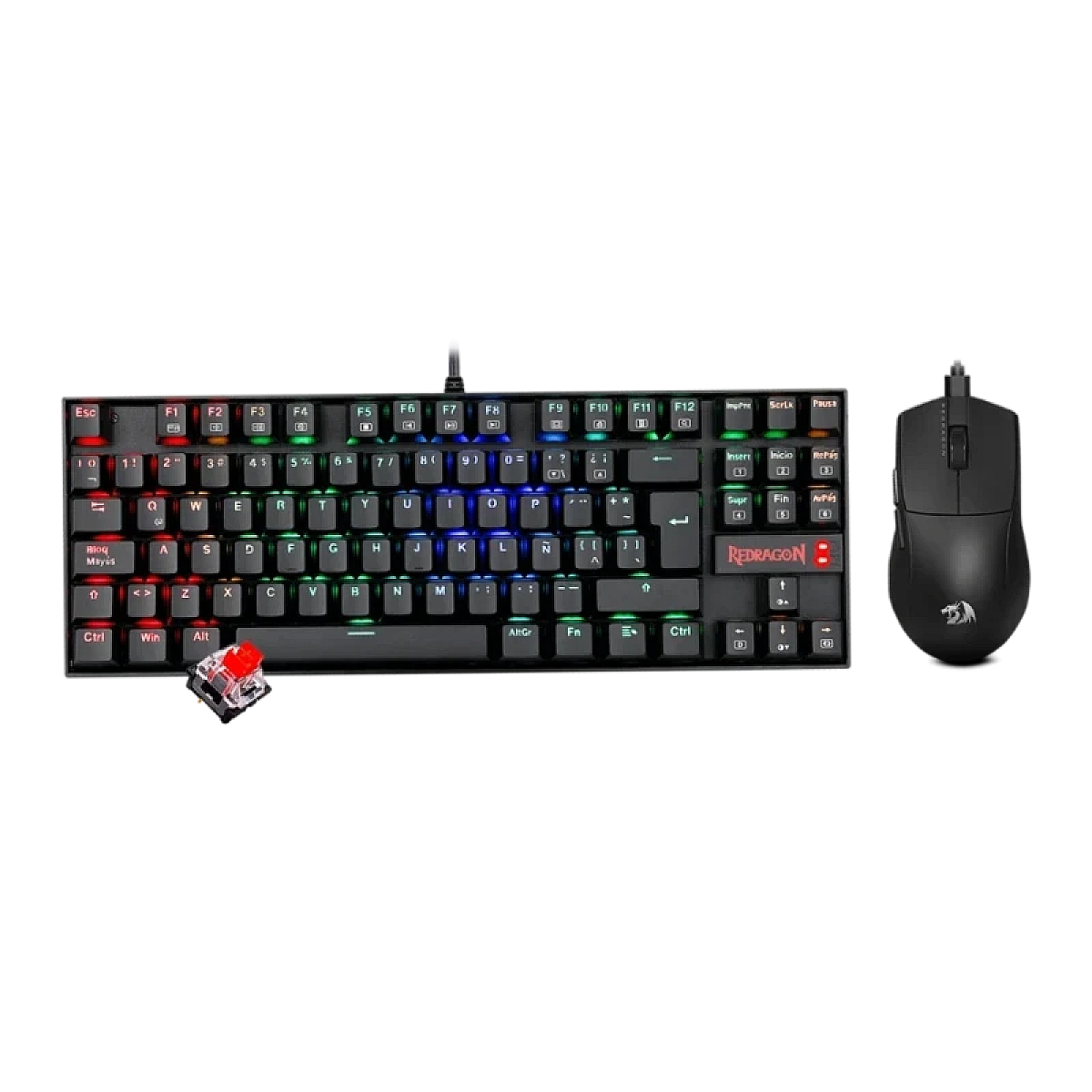Combo Redragon S145-SP Teclado KUMARA RGB Spanish Red Switch + Mouse M724 BLACK
