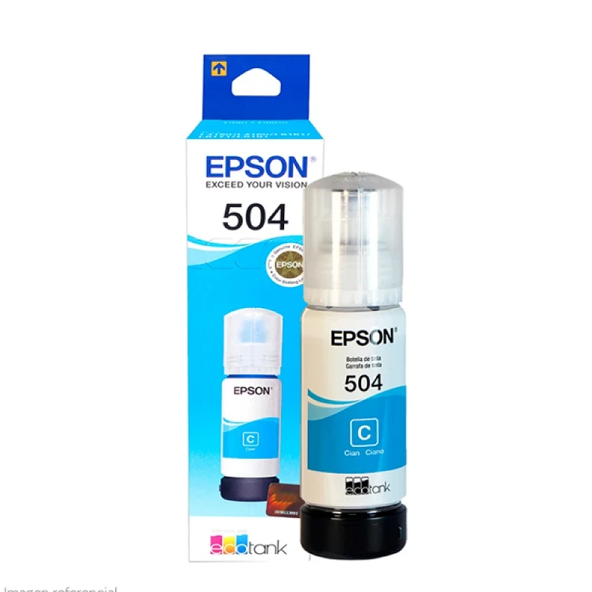 Botella de tinta EPSON T504220-AL, color Cyan, contenido 70ml.